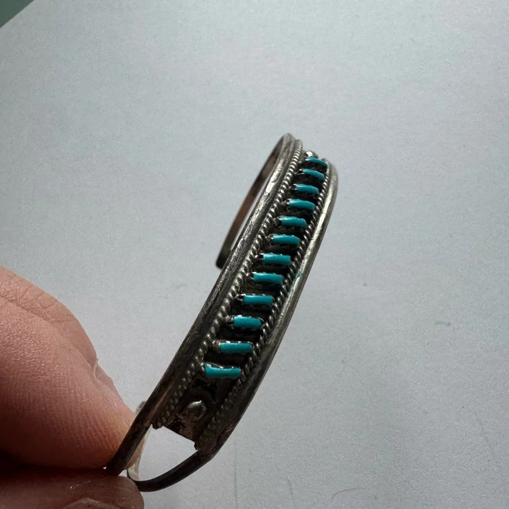 Vintage needlepoint turquoise Sterling silver adjustable 6